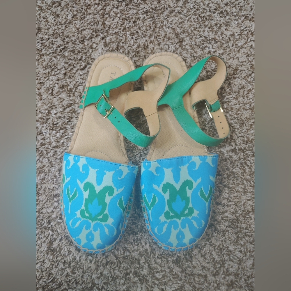 Talbots Espadrilles Izzy Ikat Medallion Blue And Green Sandals Women's Size 6